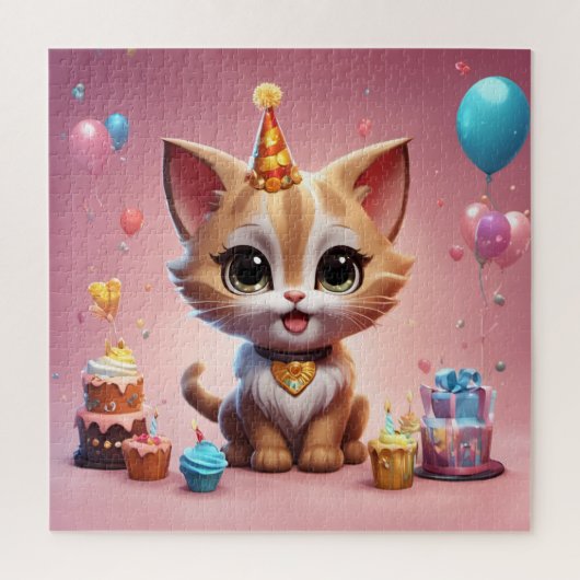 Un adorable chaton qui fête son anniversaire ジグソーパズル (縦)