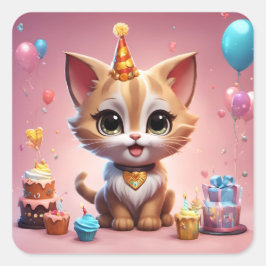 Un adorable chaton qui fête son anniversaire スクエアシール