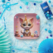 Un adorable chaton qui fête son anniversaire ペーパープレート (パーティー)