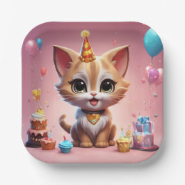 Un adorable chaton qui fête son anniversaire ペーパープレート