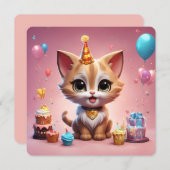 Un adorable chaton qui fête son anniversaire 招待状 (正面/裏面)