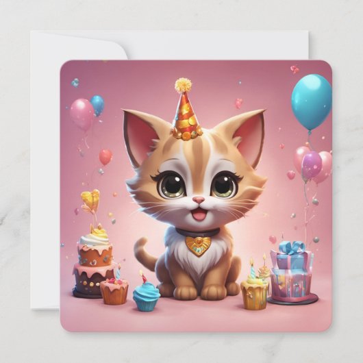 Un adorable chaton qui fête son anniversaire 招待状 (正面)