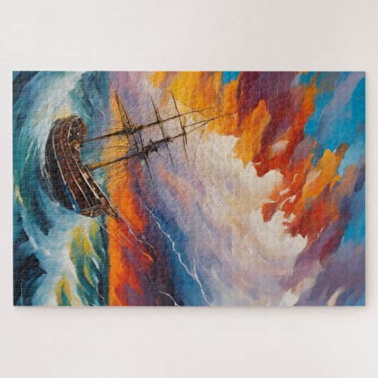 Un bâteau pris dans une tempête impressionniste ジグソーパズル (横)