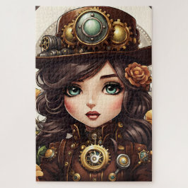 Un beau portrait steampunk fleuri ジグソーパズル