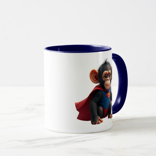 Un bébé singe super-héros avec sa cape. マグカップ (正面右)
