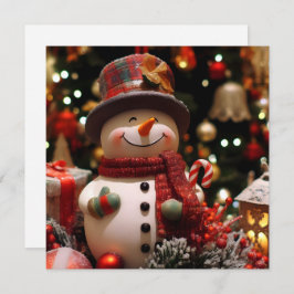 Un bonhomme de neige joyeux pour les fêtes カード