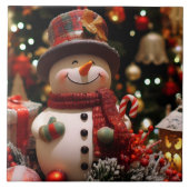 Un bonhomme de neige joyeux pour les fêtes  タイル (正面)
