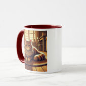 Un chat allongé dans un salon chaleureux. マグカップ (正面左)