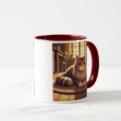 Un chat allongé dans un salon chaleureux. マグカップ (正面右)