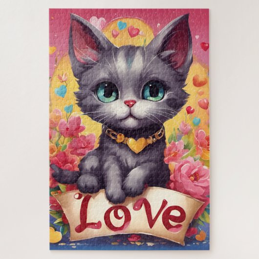 Un chat amoureux ジグソーパズル (縦)