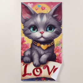Un chat amoureux ビーチタオル