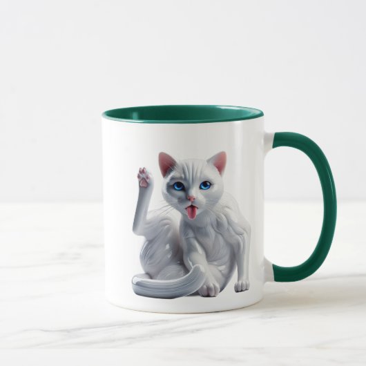 Un chat en 3D commence sa toilette. マグカップ (右)