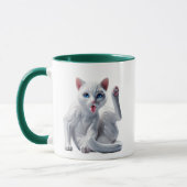 Un chat en 3D commence sa toilette. マグカップ (左)