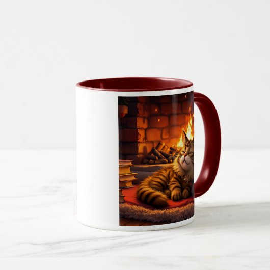 Un chat gris dort paisiblement sur un tapis. マグカップ (正面右)