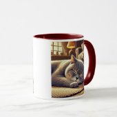 Un chat gris endormi dans un salon cosy. マグカップ (正面右)