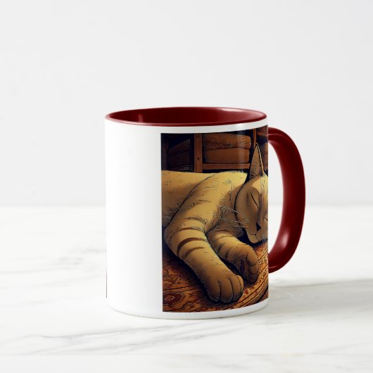 Un chat gris endormi dans un salon cosy. マグカップ (正面右)