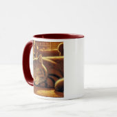 Un chat roux endormi sur un tapis moelleux. マグカップ (正面左)