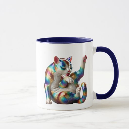 Un chat stylisé en 3D et couleurs métallisées. マグカップ (右)