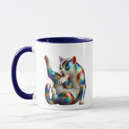 Un chat stylisé en 3D et couleurs métallisées. マグカップ
