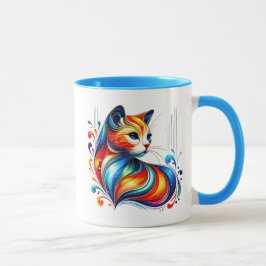 Un chat stylisée aux couleurs chaudes. マグカップ