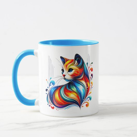 Un chat stylisée aux couleurs chaudes. マグカップ (左)