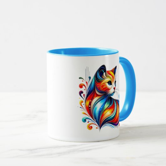 Un chat stylisée aux couleurs chaudes. マグカップ (正面右)