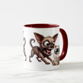 Un chien Chihuahua agresse un chat. マグカップ (正面右)