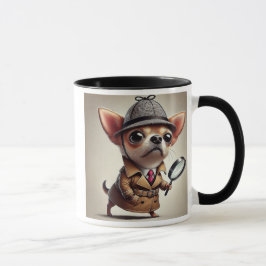 Un chien chihuahua détective à la loupe.  マグカップ