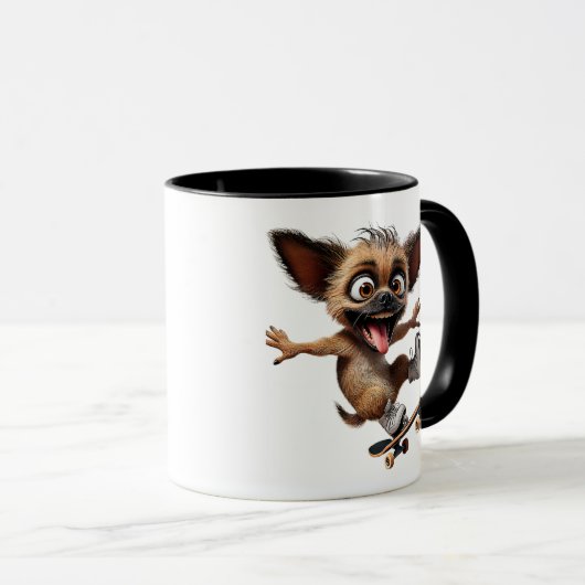 Un chien fou en roller et skateboard. マグカップ (正面右)