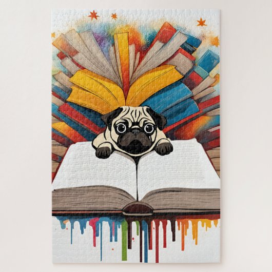 Un chiot Carlin studieux ジグソーパズル (縦)