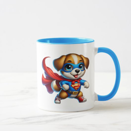 Un chiot super-héros avec sa cape. マグカップ (右)