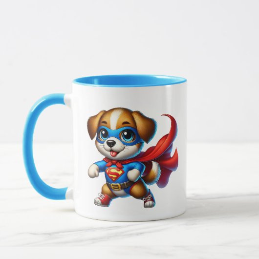 Un chiot super-héros avec sa cape. マグカップ (左)