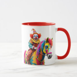 Un clown monte un cheval arc-en-ciel. マグカップ