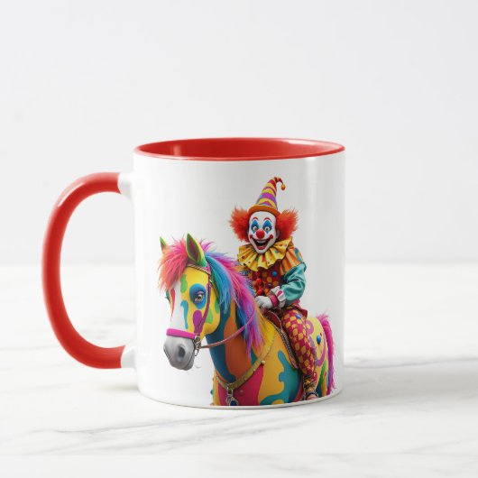 Un clown monte un cheval arc-en-ciel. マグカップ (左)