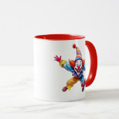 Un clown rigolo saute en l'air en rigolant. マグカップ (正面右)