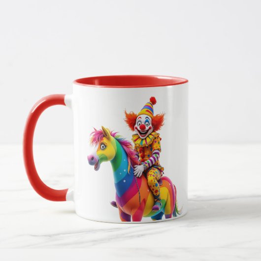 Un clown sur son cheval arc en ciel. マグカップ (左)