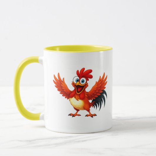 Un coq exubérant agite ses ailes. マグカップ (左)