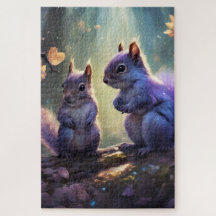 Un couple de mignons écureuils tout en lavande