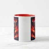 Un crâne effrayant et stylisé entouré de flammes. マグカップ (中央)