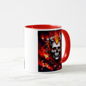 Un crâne effrayant et stylisé entouré de flammes. マグカップ (正面右)