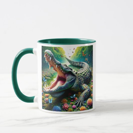 Un crocodile majestueux dans une jungle abondante. マグカップ (左)