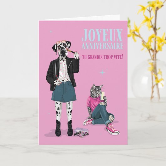 Un dalmatien et un chat a la mode grandecopent vit カード (黄色い花)