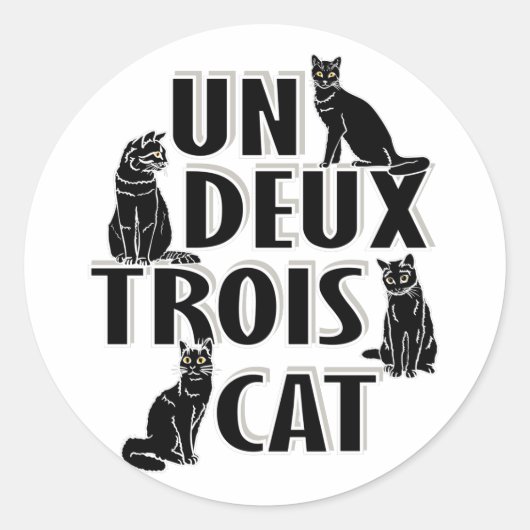 Un Deux Trois Cat フランスの - Pun ラウンドシール (正面)