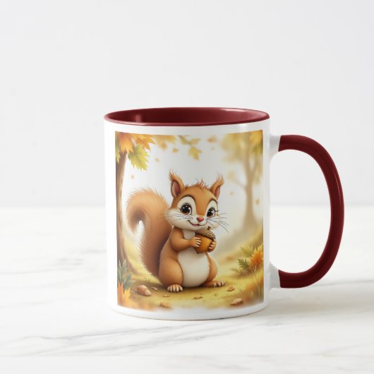 Un écureuil et sa noisette prête à être dégustée. マグカップ (右)