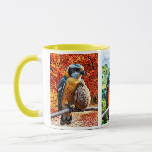 Un faucon veille sur son petit fauconneau. マグカップ (左)