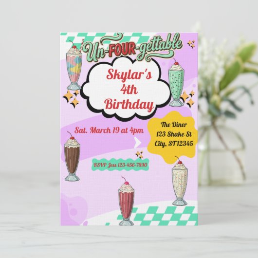 Un-Four-Gettable, Milkshake Retro 4th Birthday 招待状 (スタンド正面)
