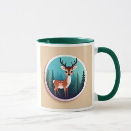 Un jeune cerf observe la nature devant la forêt. マグカップ