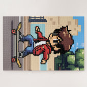 Un jeune faisant du skateboard en pixel art ジグソーパズル (横)