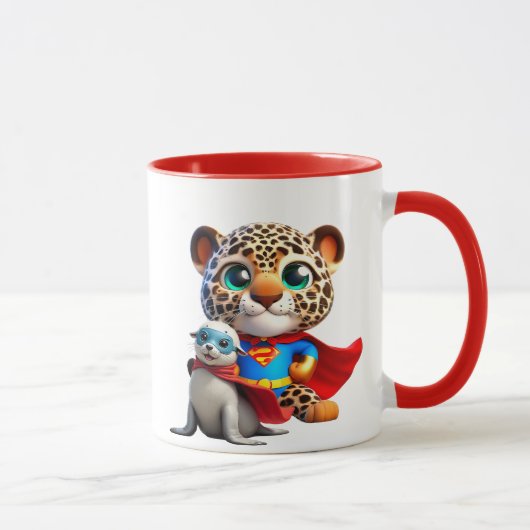 Un jeune léopard et un bébé phoque super héros. マグカップ (右)