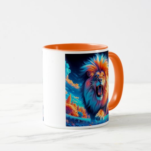 Un lion impressionnant qui rugit. マグカップ (正面右)